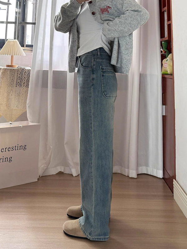 浅蓝色牛仔裤女2025春秋胖mm宽松显瘦高腰直筒梨形粗腿宽胯阔腿裤|undefined