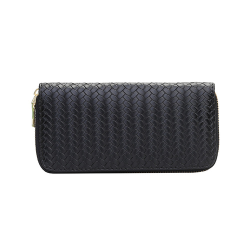European and American style fashionable pu leather woven wallet coin purse New trendy women's wallet mid-length zipper clutch