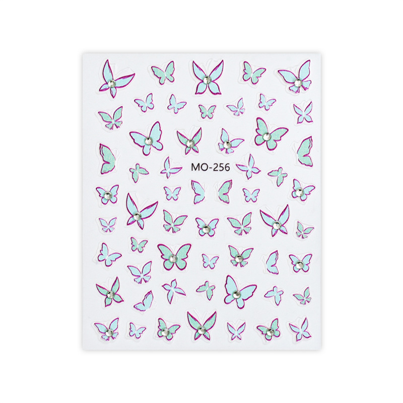 Etiqueta engomada de uñas de mariposa de diamantes de cristal de explosión de celebridades de Internet Mimbo Pinto rosa en relieve Etiqueta engomada de uñas de mariposa con diamante