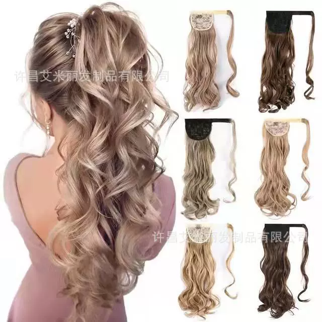 外贸假发 欧美款化纤假发女卷发接发片魔术贴马尾假发片 厂家现货