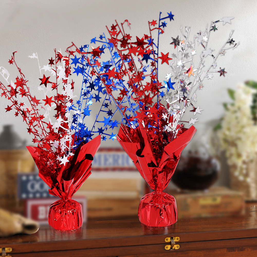 Decoraciones temáticas para la fiesta del Día de la Independencia Americana, guirnalda de estrellas de cinco puntas de alambre metálico rojo, plateado y azul, adornos decorativos para escritorio DIY.
