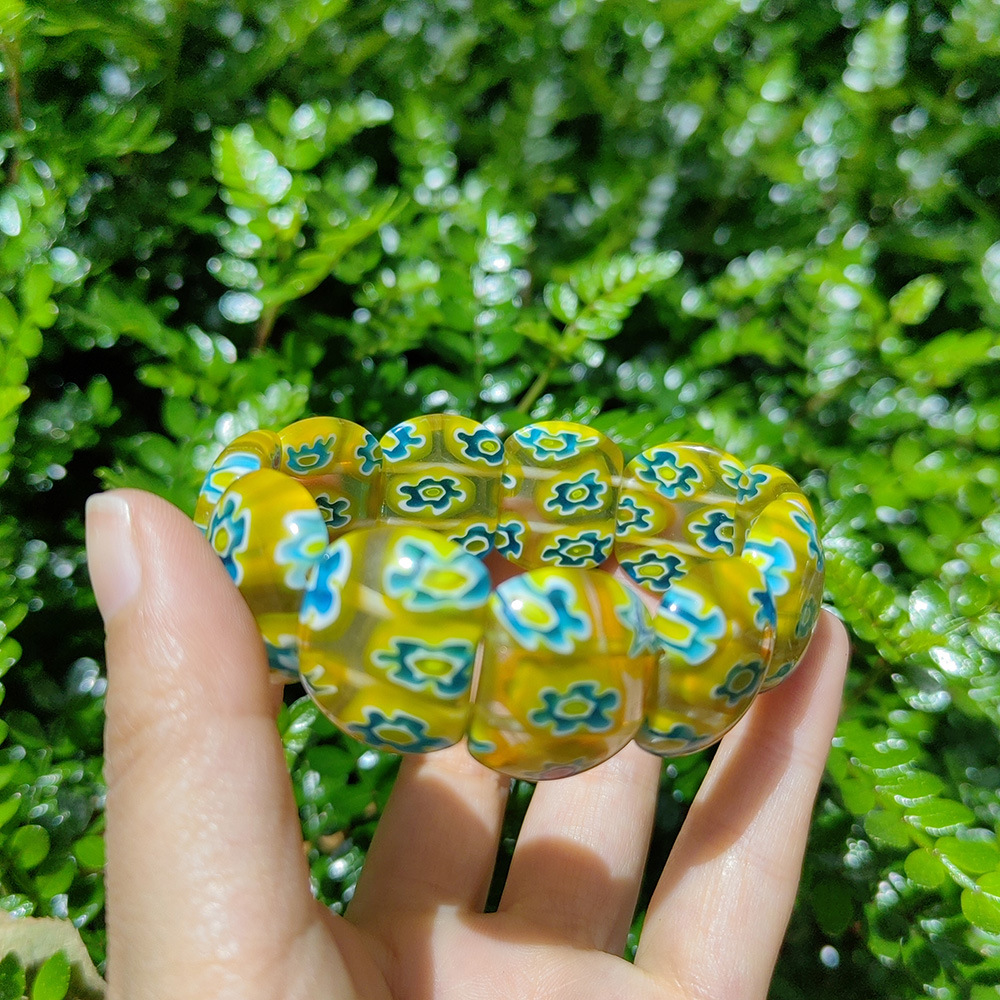 50g Weight Stretch Adjustable Clasp Closure Type Bracelets Classification glass Chain Material 1 Piece Quantity Daily Occasion glass Material Round, Flower Pattern All Seasons Season Women's Gender Handmade Design Pastoral Style Pastoral Round Flower Glass Stretch Adjustable Beaded Bracelets Wholesale 40