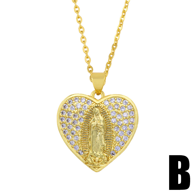 Nihaojewelry Wholesale Jewelry New Heart-shaped Diamond-studded Virgin Mary Necklace display picture 4