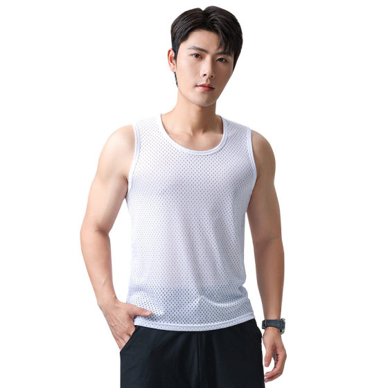 Ice Silk Vest Men's Summer Trendy Thin Slim-fit Mesh Waistcoat Outer Wear Sports Breathable Quick-drying Sleeveless T-shirt
