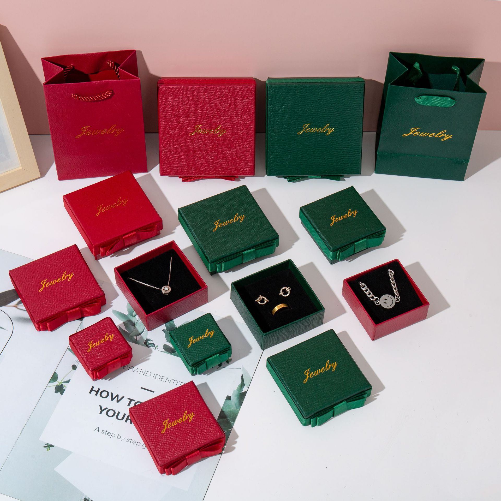 Spotted burgundy bow jewelry box ring earring necklace pearl necklace storage box