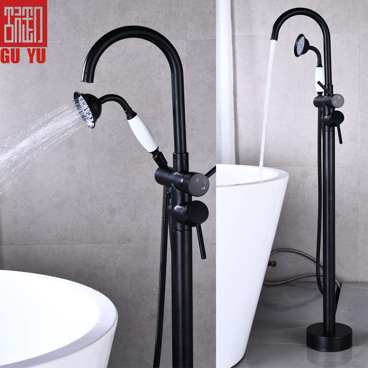 European-style retro floor-standing bathtub hot and cold faucet tank side column basin black column basin wooden barrel cross-border wholesale