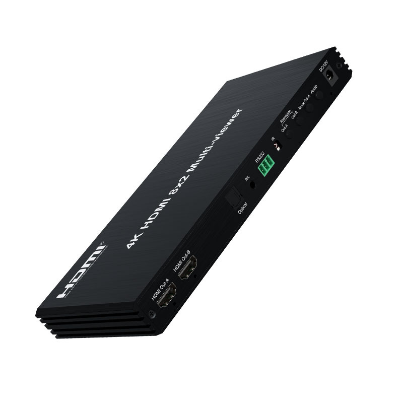 Fabricante HDMI matriz 4K8 dentro y fuera de 2 interruptores sin costura divisor de ocho pantallas con separación de audio de auriculares de fibra óptica