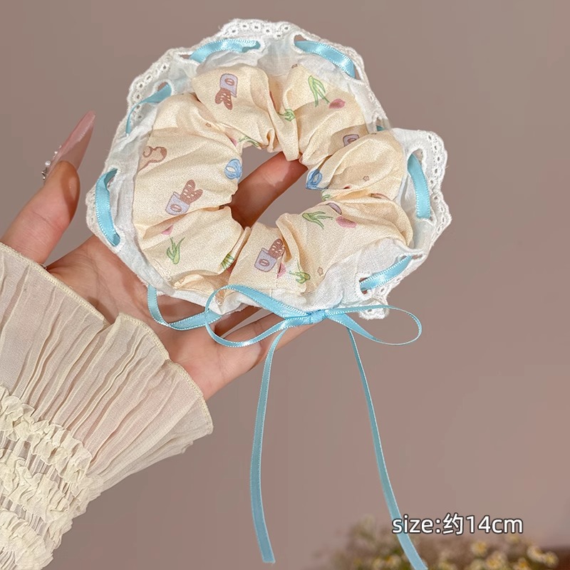 Encaje retro francés, diadema de intestino grueso, mujer 2025, nuevo estilo, cuerda para el cabello, banda de goma, lazo, dulce cuerda para el cabello, accesorios para el cabello