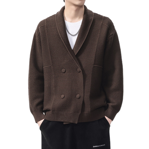 Cardigan de punto de doble botón hombre otoño invierno suéter casual negro marrón marca doméstica de primera y segunda línea China