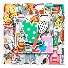 50 Pieces of Kitchen Utensil Doodle Personalized Cross-border Cartoon Goka Creative DIY Phone Case Luggage Sticker Waterproof