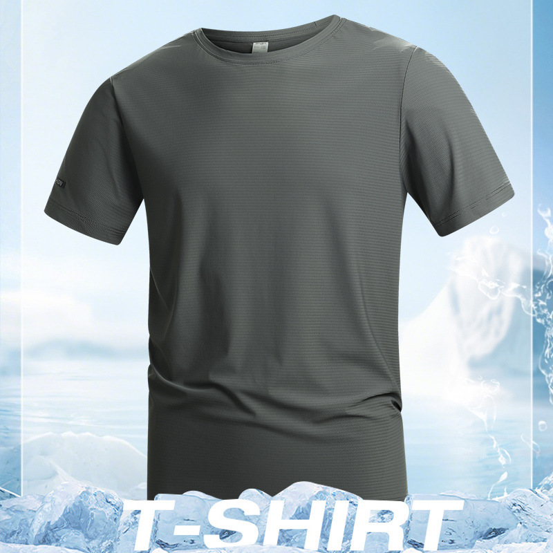 Factory Direct Sales Ice Silk T-Shirt Men's Summer Thin Quick-Drying Casual Sports Cool Breathable Loose Men's Short-Sleeved