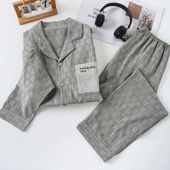 Jacquard de alta sensación nubes de algodón pijama de hombre primavera y otoño pantalones casuales de manga larga se pueden usar ropa de casa de verano