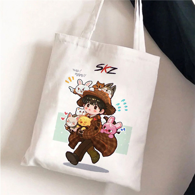skzoo卡通公仔帆布包可爱单肩包 sk黄铉辰周边应援巡演学生购物包