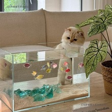 超白鱼缸治愈系网红造景小型生态缸天使鱼观赏小鱼吊灯创意桌面缸