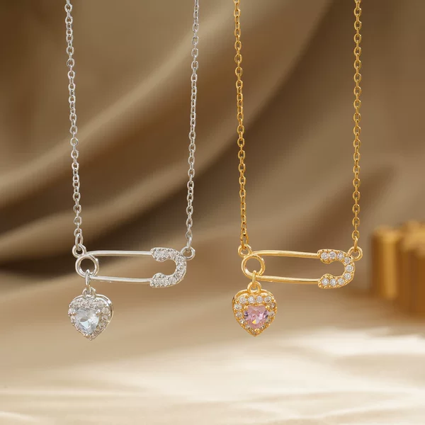Necklace Women's Light Luxury Zircon Pin Love Ins Niche Design Elegant Internet Celebrity Personalized Pendant Titanium Steel Clavicle Chain