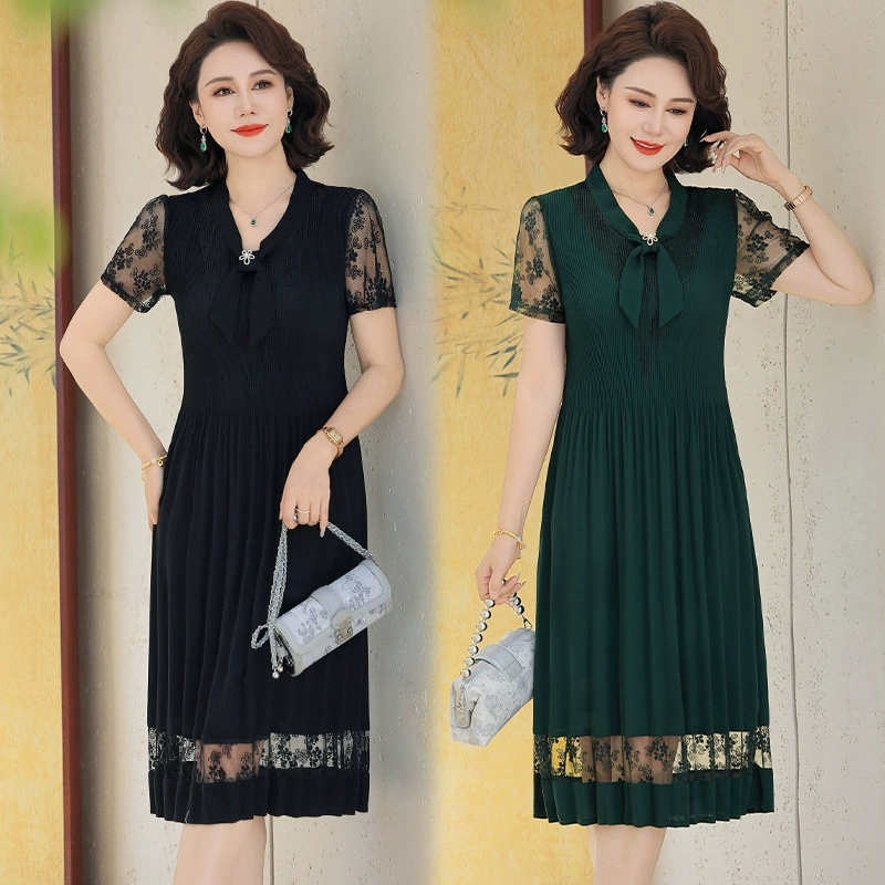 Летнее платье для женщин среднего и старшего возраста, утягивающее, 2025, новое летнее платье с коротким рукавом для мам среднего возраста