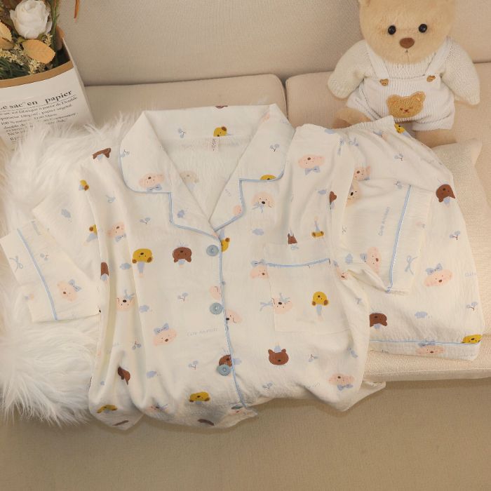 Al por mayor transfronterizo nuevo verano nubes de algodón dibujos animados mangas cortas pantalones cortos pijamas ropa de casa de mujer set ropa de casa de moda