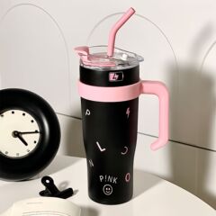 ins高颜值~不锈钢保温杯316大容量把手便携吸管杯办公冰霸杯水杯