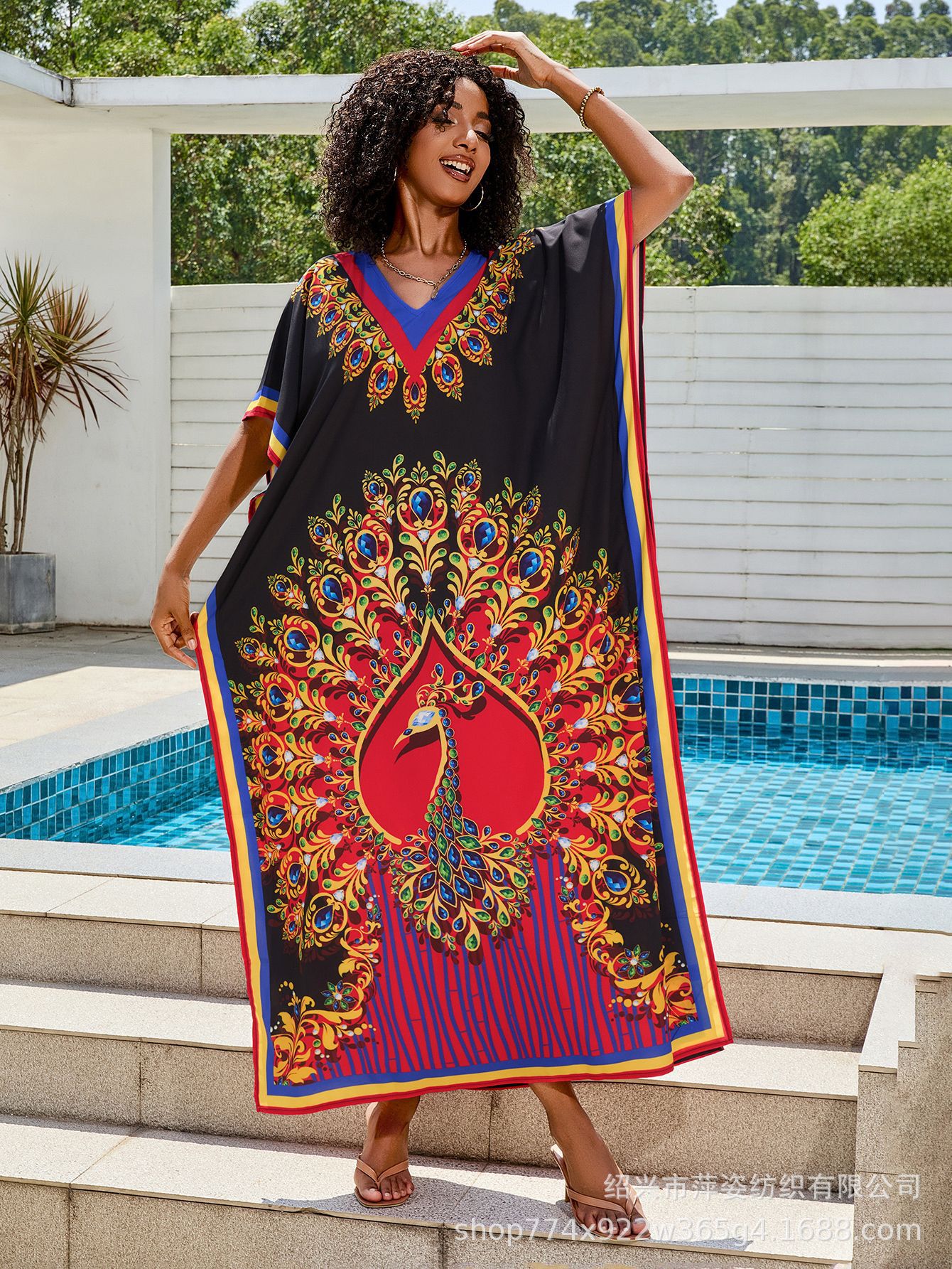 Camiseta de playa impresa suelta vestido de vacaciones bikini camiseta protector solar bañador exterior transfronterizo Amazon 5D346