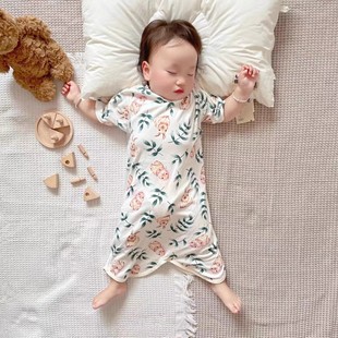 Summer Ultra-thin Newborn Bamboo Fiber Sleeping Bag Nordic Style Short-sleeved Breathable Baby Sleeping Bag Baby Kick-proof