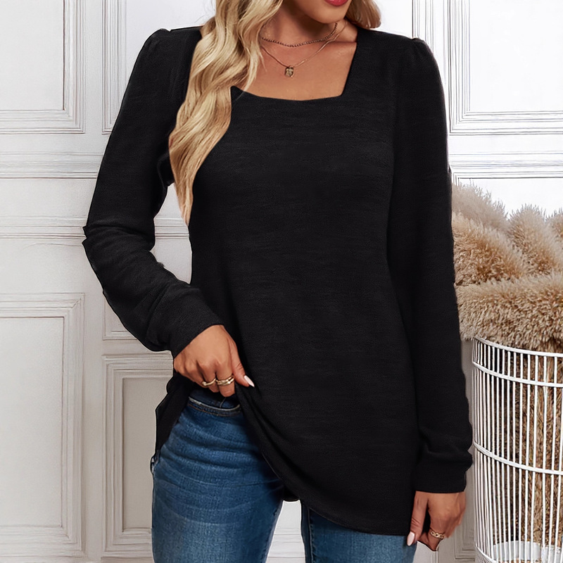 Plus-Size Women's Casual Fashion Square-Neck Long-Sleeve Top Suitable for 2025 Autumn and Winter Trendy European and American Style Extra-Large Size Plus-Size Women's Casual Fashion Square-Neck Long-Sleeve Top Suitable for 2025 Autumn and Winter Trendy European and American Style Extra-Large Size