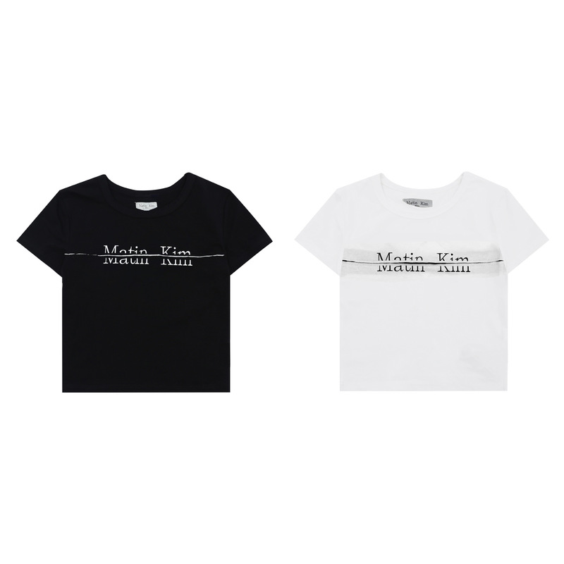 Korean Niche Trendy Brand Matin Kim Cut and Spliced ​​Letter Short-Sleeved T-Shirt Slim Short Top for Women Summer