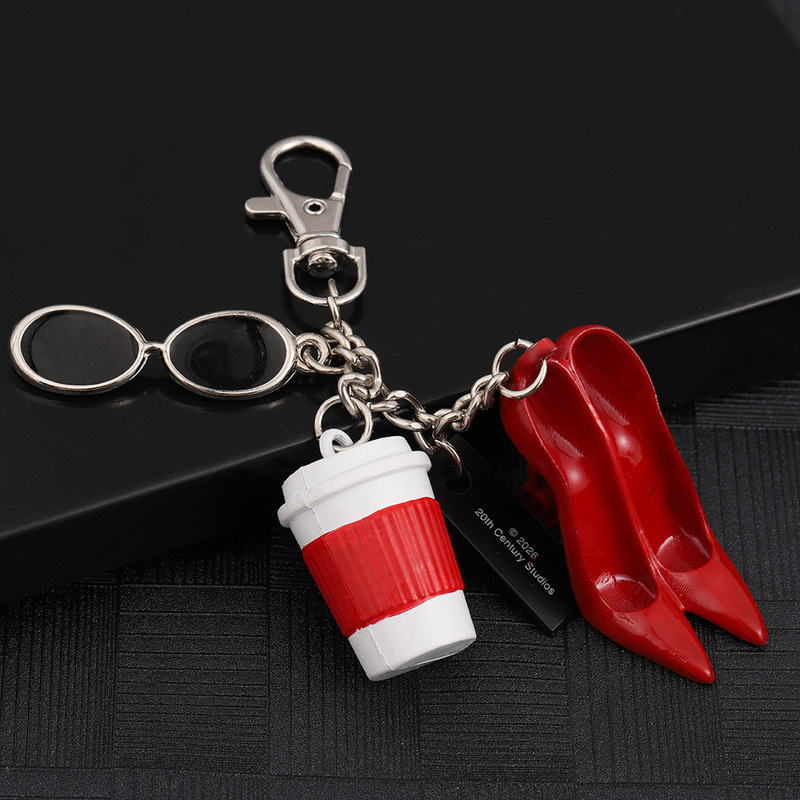 In-Stock Metal Creative 3D Coffee Cup High-Heeled Shoe Keychain, Trendy Cross-Border Trade Key Pendant Customization
