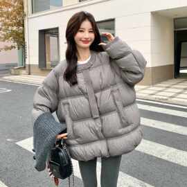 针织围巾拼接羽绒服女2025冬季新款简约宽松设计感白鸭绒保暖外套
