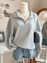 T 52924 Casual Solid Color Half Zip Collar Sweatshirt ��ɫ��