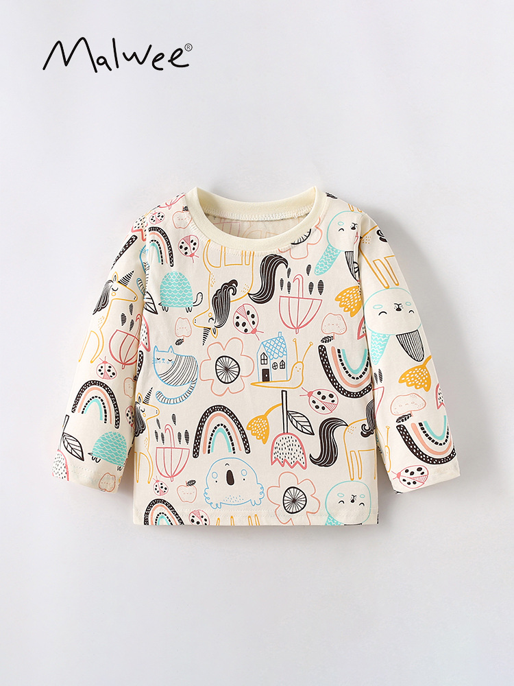 Malwee niños de manga larga otoño nuevo estilo europeo y americano camiseta de impresión de aire extranjero de cuello redondo ropa infantil casual