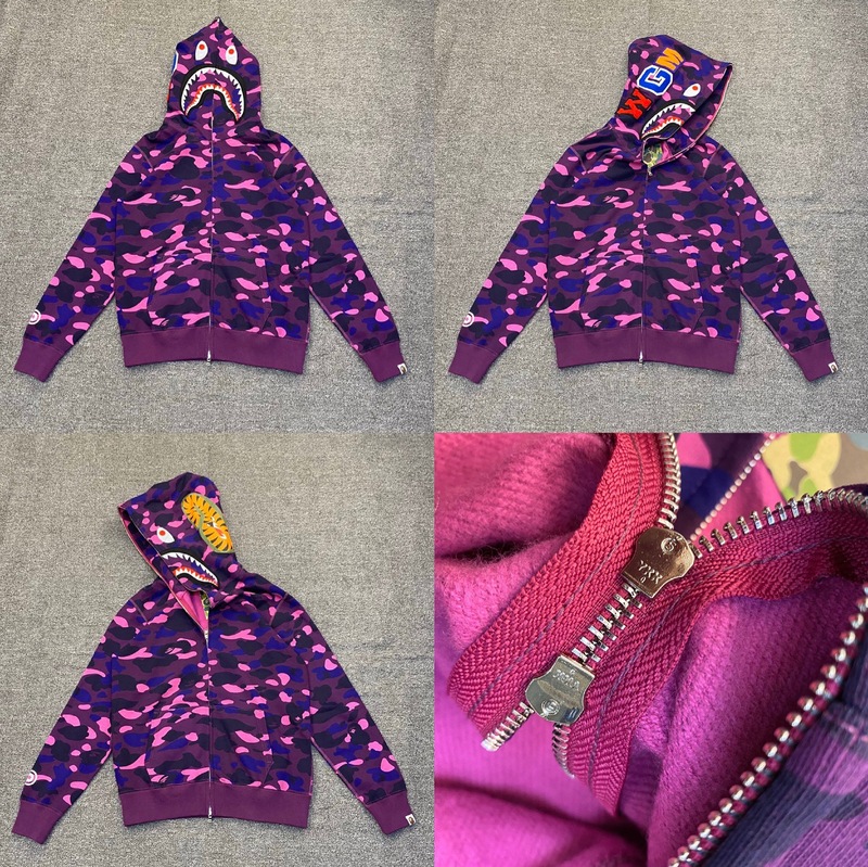 トレンディなブランド BAPE サメ迷彩ジッパースウェットシャツ男性と女性のカップル用ルーズトレンディなベルベットフード付きカーディガンジャケット男性用|undefined
