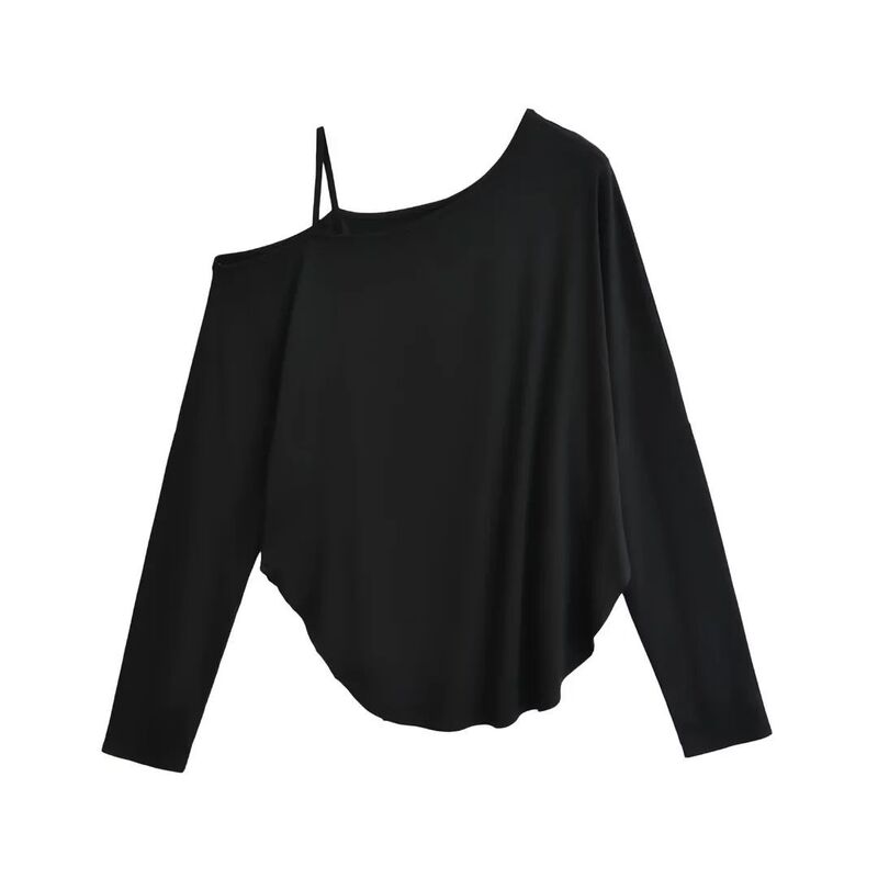 Jazz Hip-hop Loose Slim Blouse New Women's Elegant Lazy Off-shoulder Irregular Long-sleeved T-shirt for Women