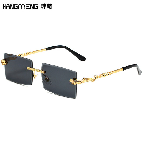 New European and American rimless square glasses, snake-shaped metal cut-edge sunglasses, personalized fashion street style sunglasses cross-border