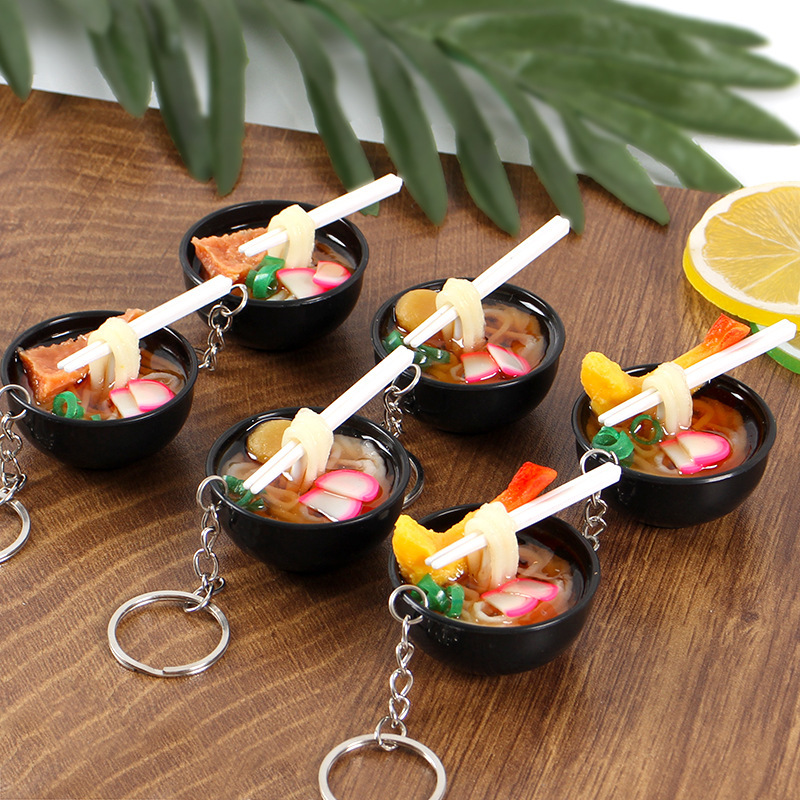 Simulation Mini Chopsticks Noodle Keychain Miniature Bowl Tempura Shrimp Noodle Bowl Bag Pendant Fake Food Toy