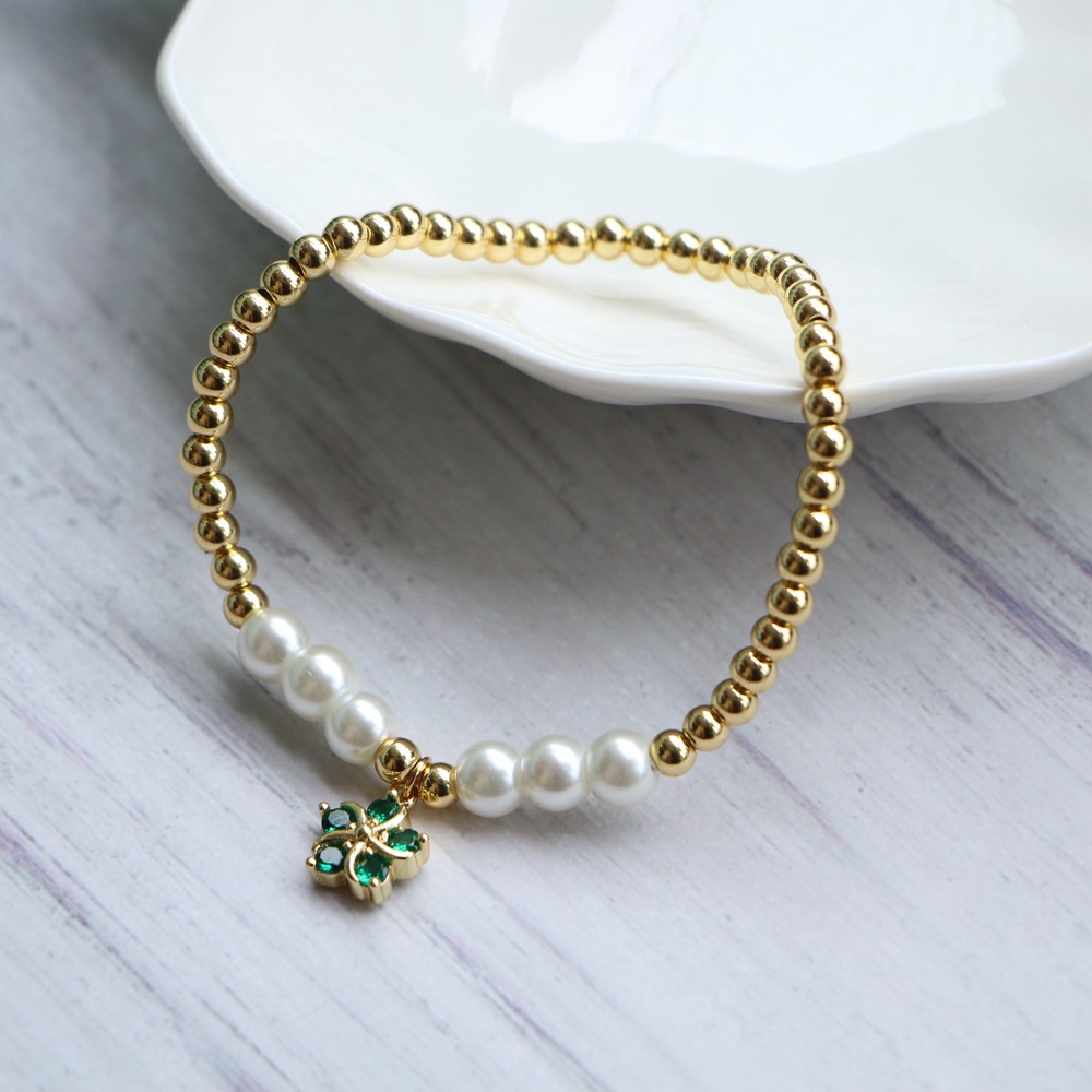 fashion pearl simple color zircon flower copper bracelet