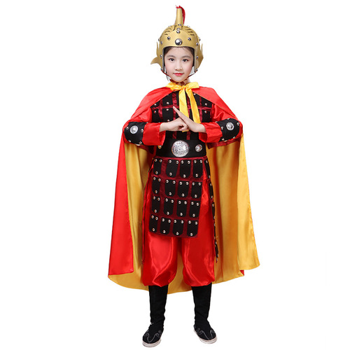 Children chinese ancient swordsman warrior performance clothes opera Yue Fei Hua Mulan general armor costume ancient soldier Yang Jiang performance costume