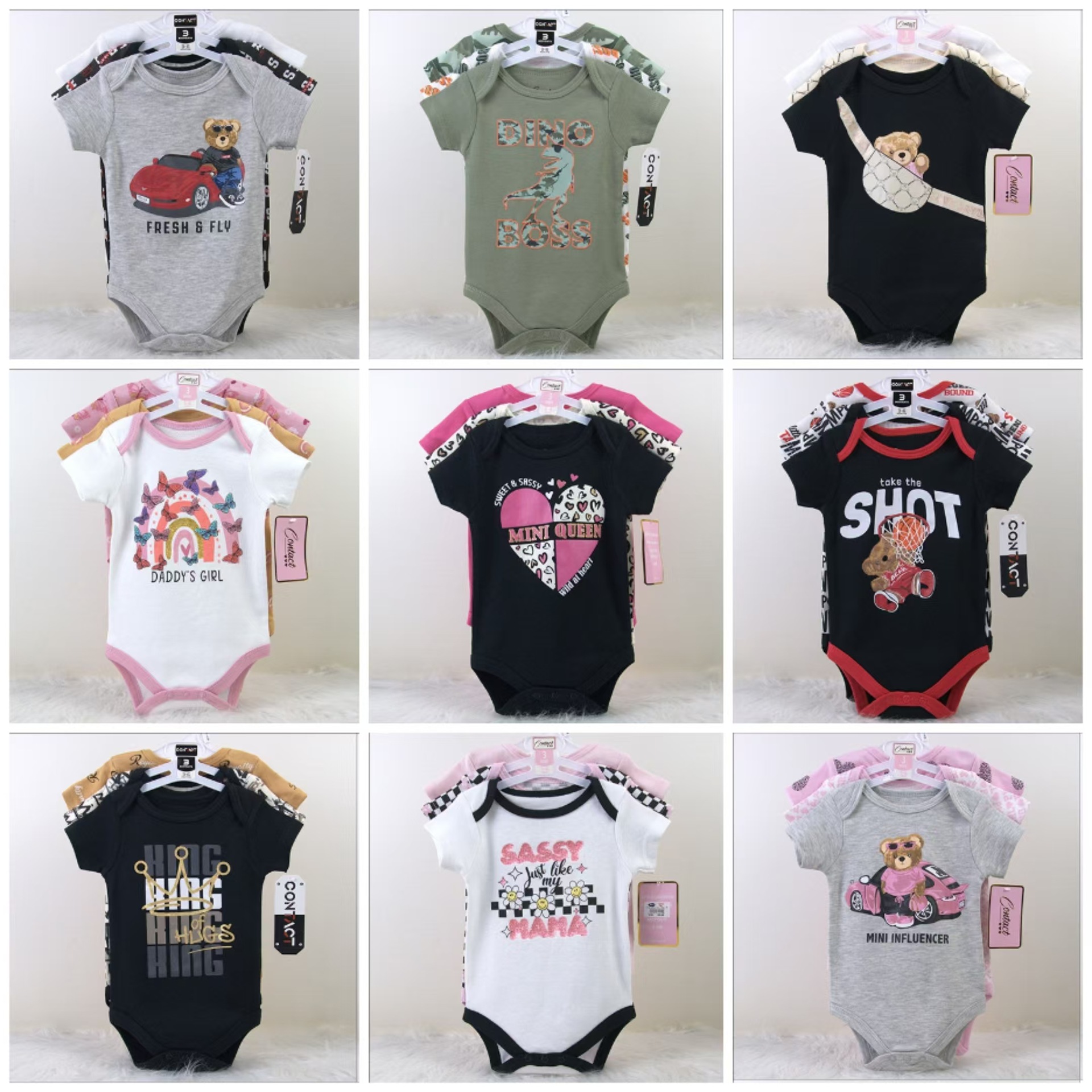 New Baby Clothes Short-Sleeved One-Piece Bodysuit Three-Piece Set Export Cross-Border Sales Wholesale