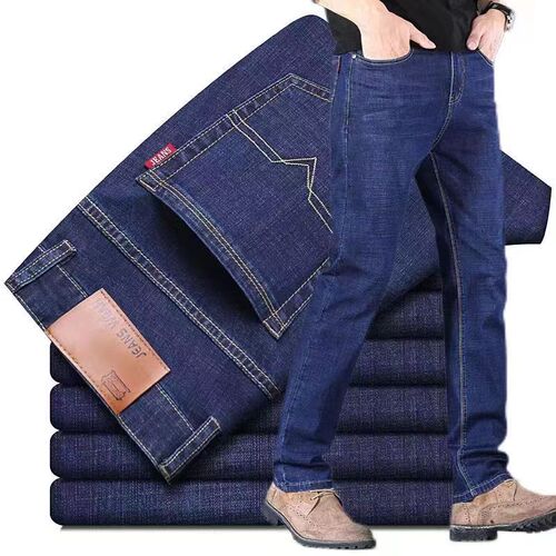 Men's Denim Summer Thin Stretch Relaxed Straight High-Waist Casual Mid-Wash Workwear