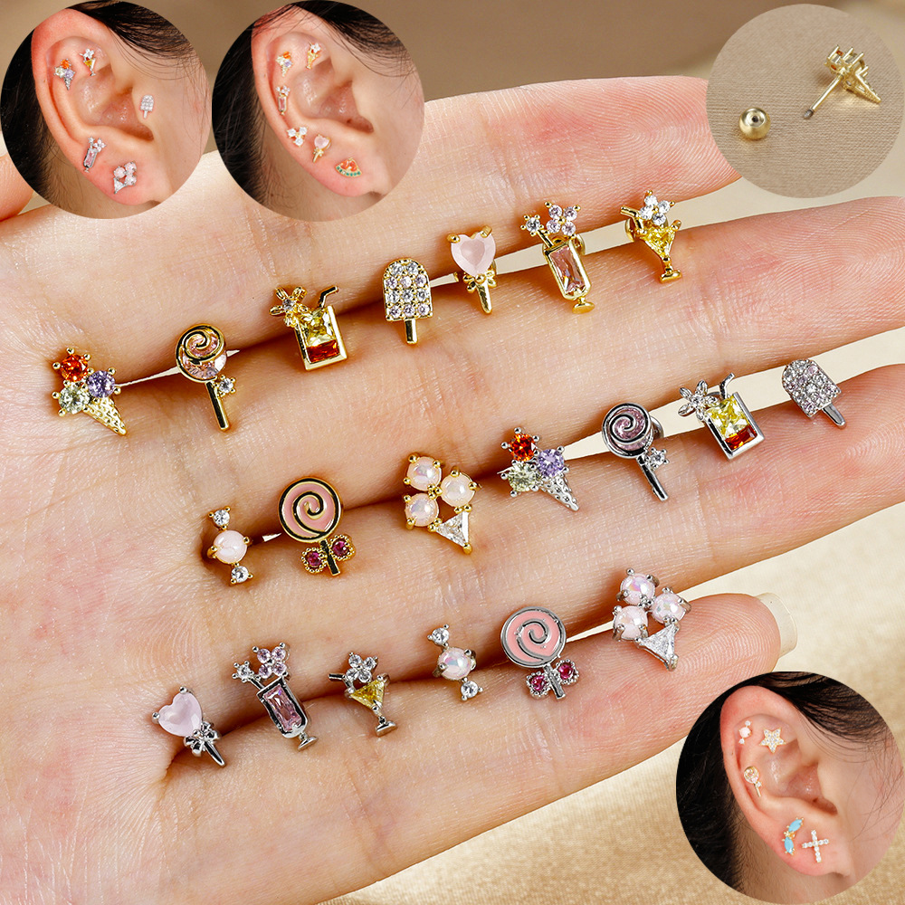 6g Weight straight barbell Piercing needle type spike Piercing ball type 18K Gold Plated Plating Material Zircon Inlay Material Ear Studs Classification Ear Cartilage Rings & Studs Piercing Type 1 Piece Quantity Daily, Street Occasion 304 Stainless Steel Material Ice Cream, Heart Shape, Candy Pattern Women's Gender Inlay Design IG Style Style 1 Piece Ear Cartilage Rings & Studs IG Style Ice Cream Heart Shape Candy 304 Stainless Steel Zircon 18K Gold Plated 1