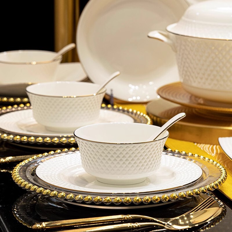 2026 New High-End Bone China Tableware, Light Luxury Style Bowl and Plate Set, Jingdezhen Ceramic Bowl and Chopsticks Set Gift