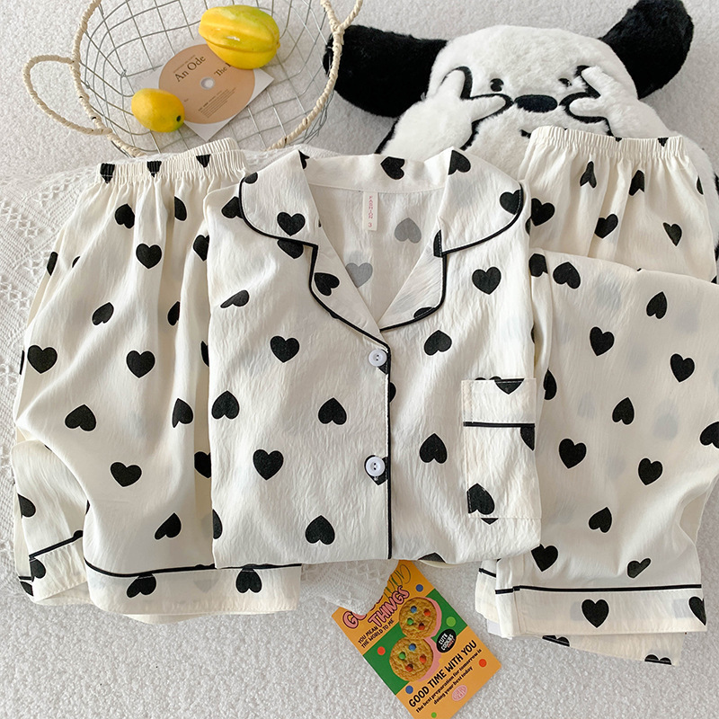 Yunduo Cotton-9905#Black Love Three-Piece Set