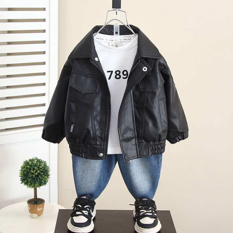 Chaqueta de Otoño para Niños 5963, Chaqueta de Cuero Elegante para Niños, Primavera y Otoño 2026, Nuevo Modelo, Prenda Superior de Otoño para Bebés, a la Moda