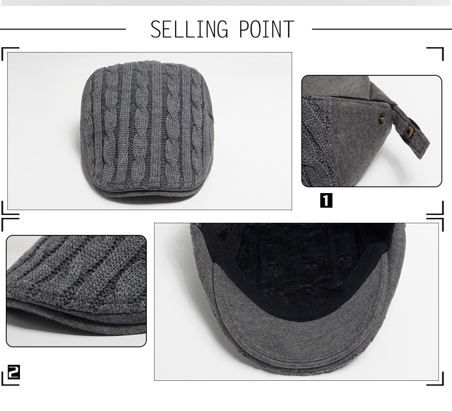 Autunno Inverno Nuovo berretto da uomo di mezza età e anziani addensato calore lavorato a maglia in avanti casual cappello con lingua d'anatra_voghion.com