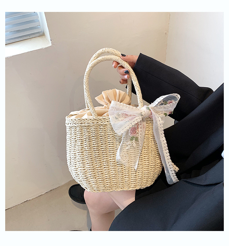 Fashion Weave Portable Basket Tote Bag display picture 9