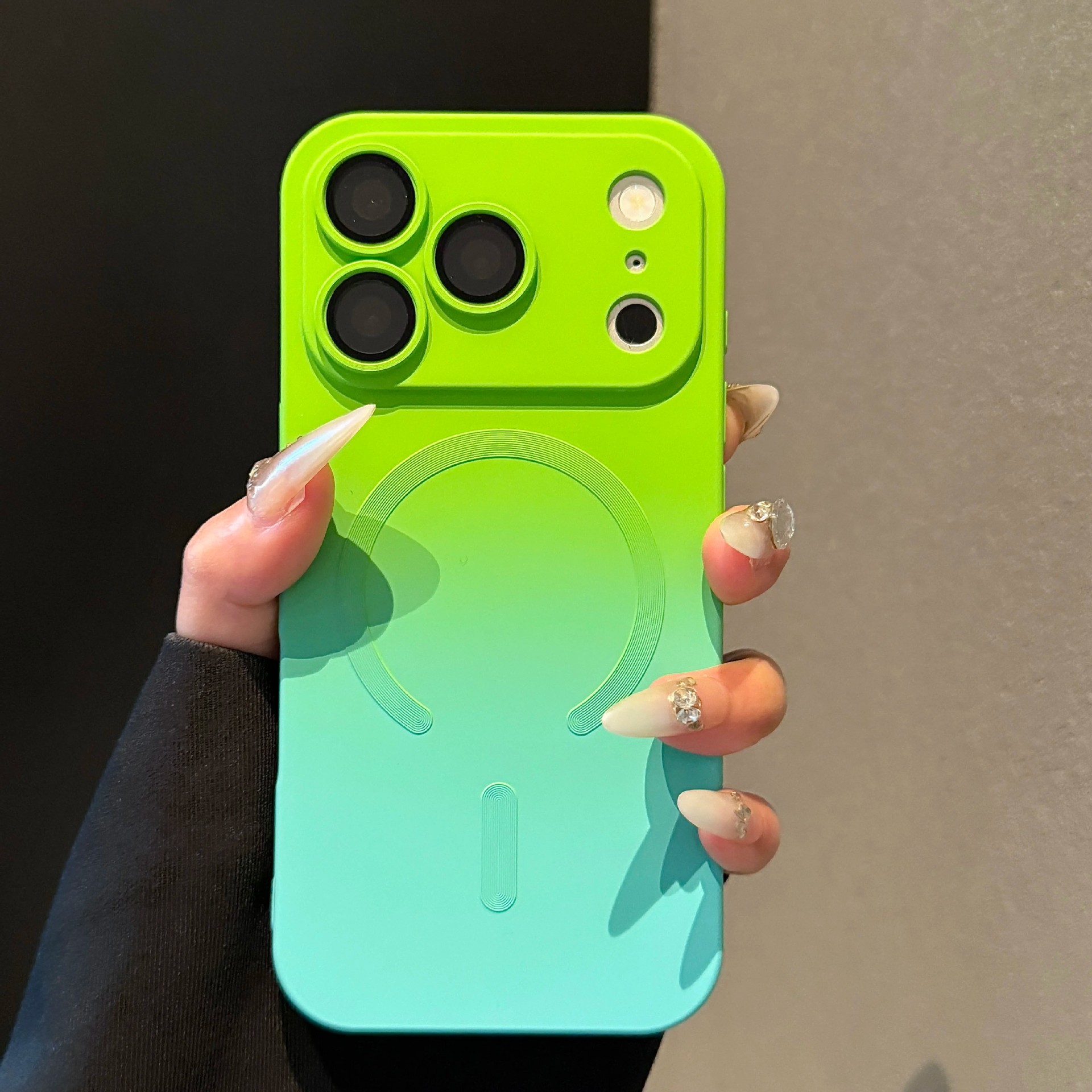 Luxury Gradient Magnetic Phone Case with Built-in Camera Lens Protector & Kickstand for iPhone 17 16 15 14 13 12 Pro Max, Soft Silicone Shockproof Cover