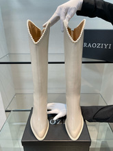 新品【全球设计】RAOZIY~白色长筒靴女2025新款靴子骑士靴粗高跟6
