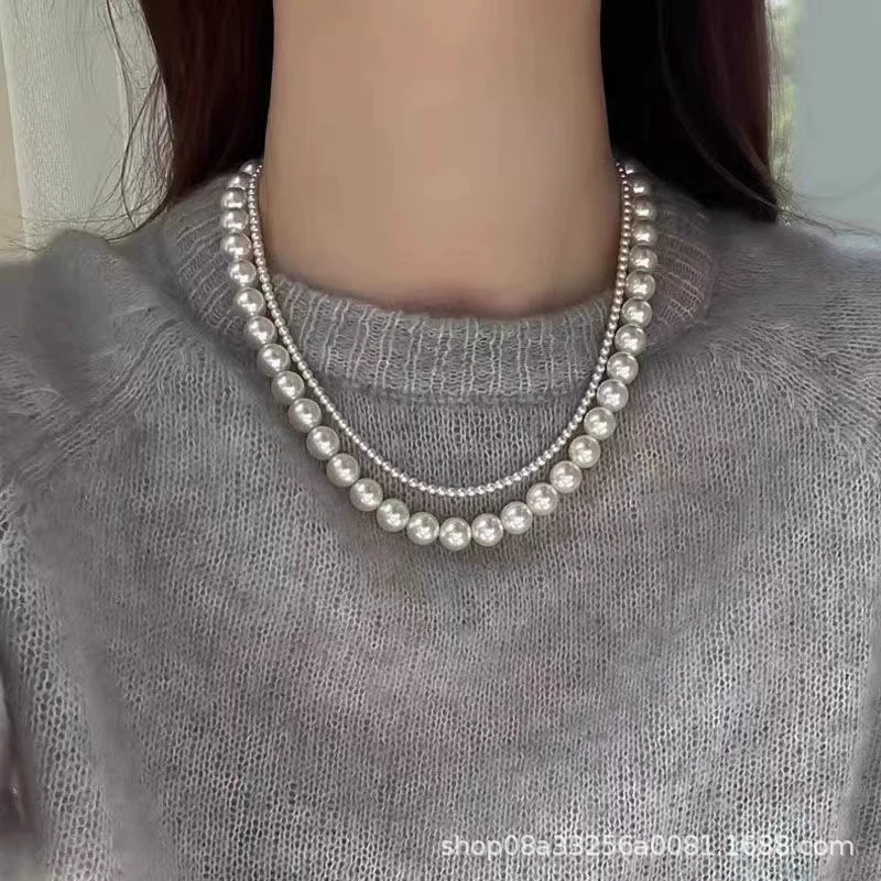 Necklace from pearl, chain, sweater, accessory, light luxury style