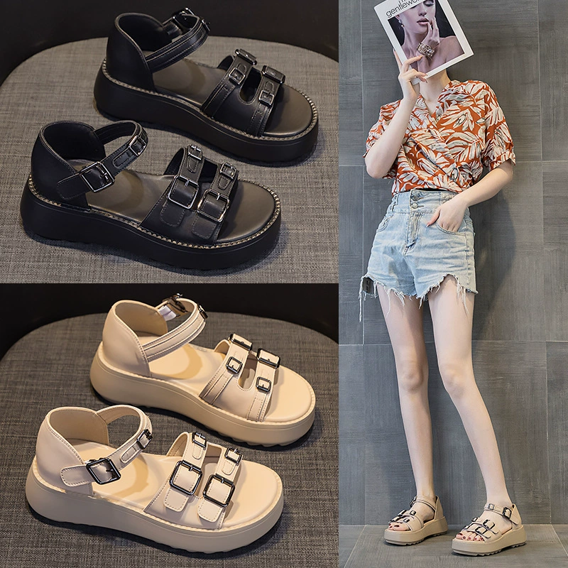 Женские летние сандалии 2025 года, интернет-хит, на толстой подошве, в ретро стиле, повседневные, с ажурной отделкой, модные, универсальные, из коровьей кожи, римского стиля