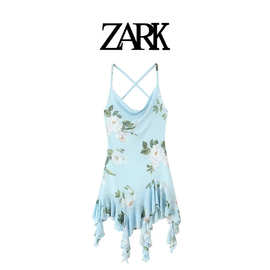 ZARK 欧美新款时尚不对称针织吊带荡领连衣裙 跨境外贸女装批发