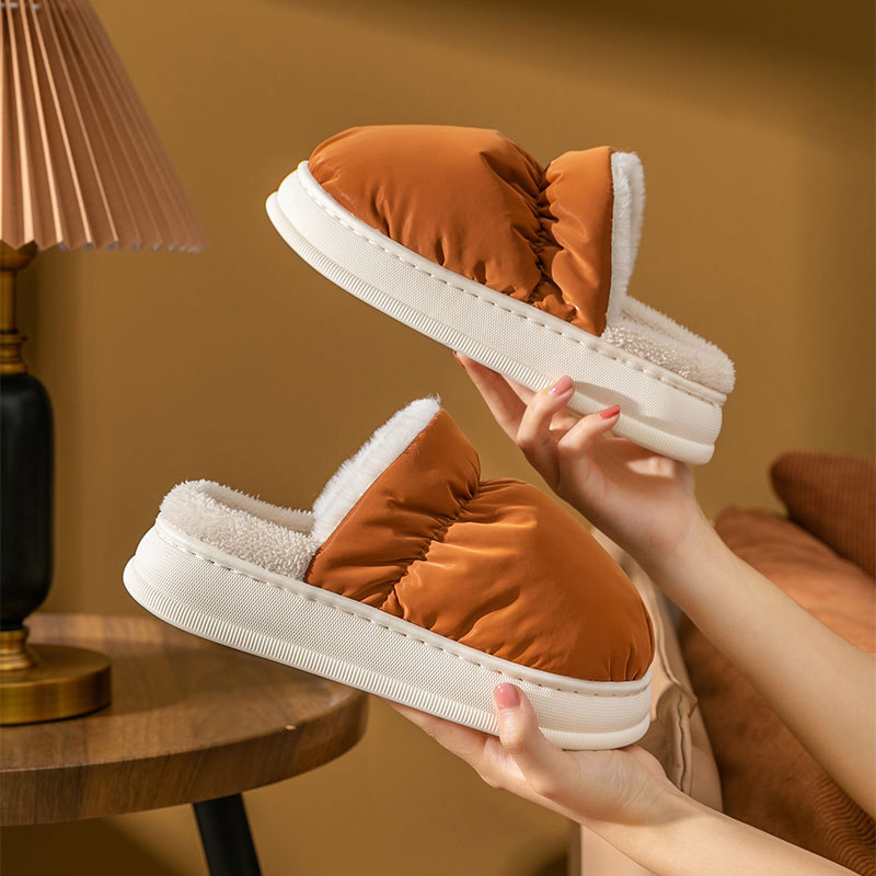 Zapatillas de algodón para mujer invierno casa pareja casa interior antideslizante piso cálido fondo grueso felpa Zapatillas de algodón invierno